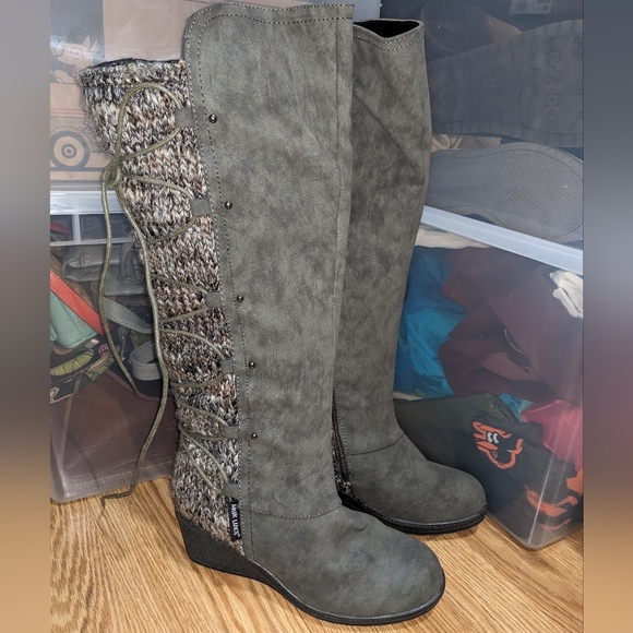 Water Resistant Muk Luks Knit Wedge Knee High Boots - Picture 2 of 8
